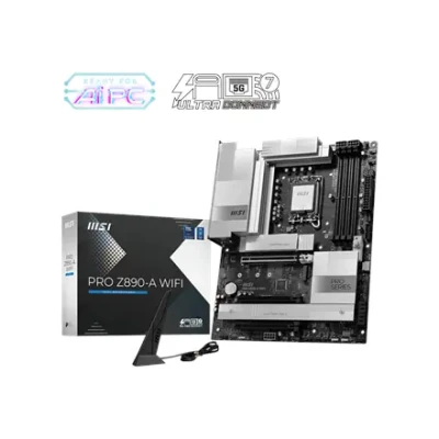 MSI PRO Z890-A WIFI  |  Processor family Intel  |  Processor socket LGA1851  |  DDR5 UDIMM  |  Supported hard disk drive interfaces SATA, M.2  |  Number of SATA connectors 4