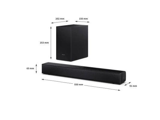 Sharp Компактная 2.1 Звуковая панель с беспроводным сабвуфером  |  HT-SBW121  |  240 Вт  |  Bluetooth  |  Черный  |  Беспроводное соединение