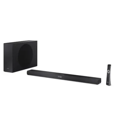 Sharp 2.1ch Ультратонкая Dolby Atmos / DTS Virtual: X Звуковая панель с беспроводным сабвуфером  |  HT-SBW320  |  360 Вт  |  Bluetooth  |  Черный  |  Беспроводное соединение