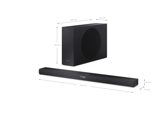 Sharp 2.1ch Ультратонкая Dolby Atmos / DTS Virtual: X Звуковая панель с беспроводным сабвуфером  |  HT-SBW320  |  360 Вт  |  Bluetooth  |  Черный  |  Беспроводное соединение