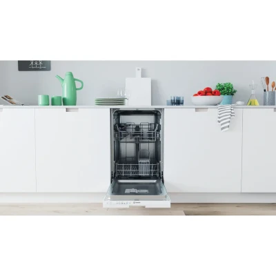 INDESIT Dishwasher  |  IN2ID10CS80  |  Built-in  |  Width 44.8 cm  |  Number of place settings 10  |  Number of programs 5  |  Energy efficiency class D  |  White