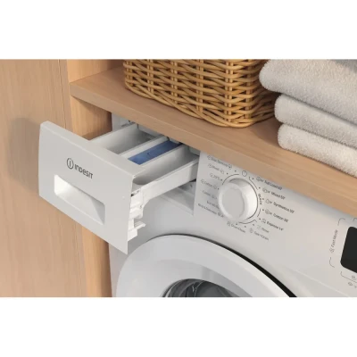 INDESIT Washing Machine  |  IM 864 MY TIME EE  |  Energy efficiency class A  |  Front loading  |  Washing capacity 8 kg  |  1400 RPM  |  Depth 54.6 cm  |  Width 60 cm  |  Display  |  Digit  |  Steam function  |  White