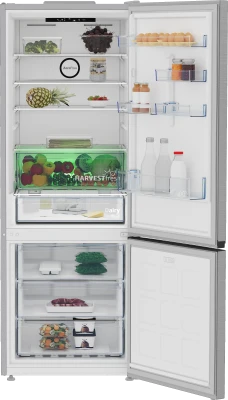BEKO Refrigerator  |  B3RCNE564HXB  |  Energy efficiency class E  |  Free standing  |  Combi  |  Height 192 cm  |  No Frost system  |  Fridge net capacity 340 L  |  Freezer net capacity 150 L  |  Display  |  39 dB  |  Stainless steel
