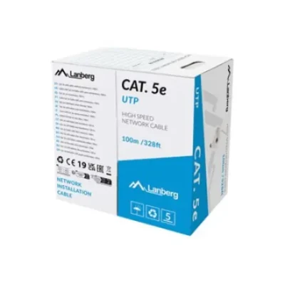 Lanberg  |  LAN Кабель CAT.5E UTP 100M Solid CU Серый Fluke Passed  |  LCU5-12CU-0100-S