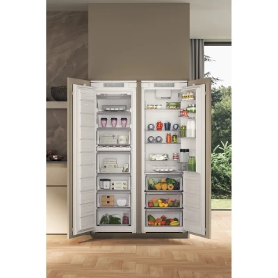 Whirlpool Refrigerator  |  WHSD18A013D1  |  Energy efficiency class E  |  Built-in  |  Larder  |  Height 177 cm  |  Fridge net capacity 306 L  |  Display  |  30 dB  |  Stainless steel