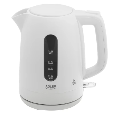 Adler Kettle  |  AD 1380w  |  Electric  |  2200 W  |  1 L  |  Polypropylene  |  360° rotational base  |  White