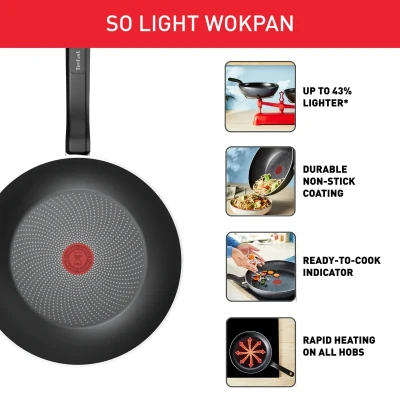 TEFAL Pan  |  H0561942  |  Wok  |  Diameter 28 cm  |  Suitable for induction hob  |  Fixed handle  |  Black