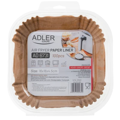 Adler  |  Paper Liners for Air Fryer  |  AD 6731  |  100  |  Dimensions (W x L) 16 x 16 x 4.5 cm