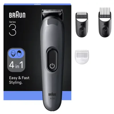 Braun 4-in-1 kopšanas komplekts  |  Viss vienā sērija 3 AIO3500  |  Bezvadu  |  Garuma posmu skaits 14  |  Melns