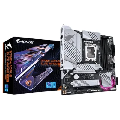 Gigabyte B760M AORUS ELITE WIFI6E GEN5  |  Processor family Intel  |  Processor socket LGA1700  |  DDR5  |  Supported hard disk drive interfaces M.2, SATA  |  Number of SATA connectors 4