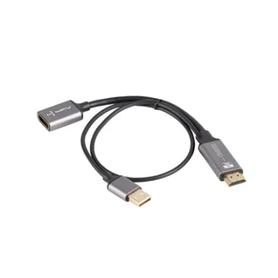 Lanberg HDMI (M) to Displayport (F) Adapter 4K on cable 20cm, Silver  |  AD-HD-DP-02