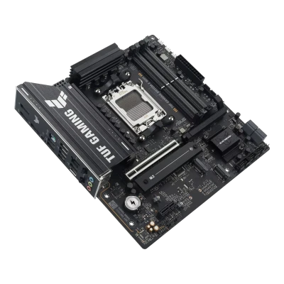 Asus TUF GAMING B850M-E WIFI  |  Processor family AMD  |  Processor socket AM5  |  DDR5  |  Supported hard disk drive interfaces SATA, M.2  |  Number of SATA connectors 4