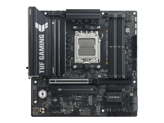Asus TUF GAMING B850M-E WIFI  |  Processor family AMD  |  Processor socket AM5  |  DDR5  |  Supported hard disk drive interfaces SATA, M.2  |  Number of SATA connectors 4