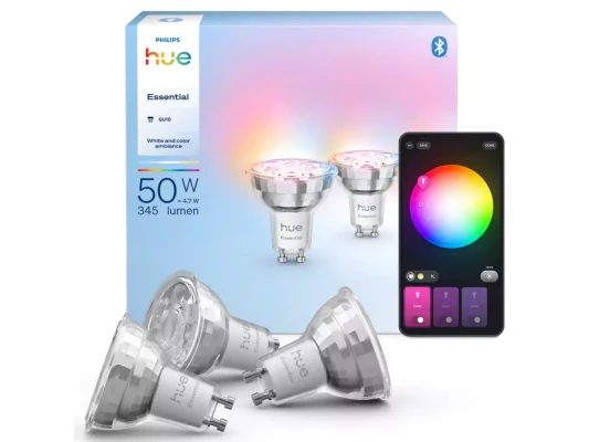 Philips Hue E WCA 345 GU10 3P EU  |  E27  |  8 W  |  16 million colors, White and colored light