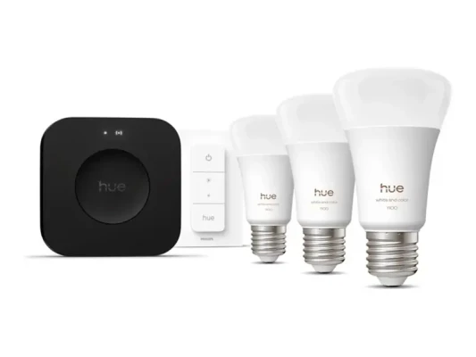 Philips Hue sākuma komplekts: 3 gudras E27 spuldzes, dimmēšanas slēdzis, Hue Bridge Pro  |  E27  |  Baltā un krāsainā gaisma
