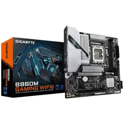 Gigabyte B860M GAMING WIFI6  |  Processor family Intel  |  Processor socket LGA1851  |  DDR5  |  Supported hard disk drive interfaces M.2, SATA  |  Number of SATA connectors 4