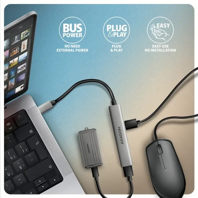AXAGON ALU STRIP USB-C 4 port hub  |  HUE-STC