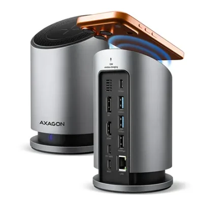 AXAGON USB-C 10Gbps Wireless Charging 9in1 hub  |  HMC-WL9
