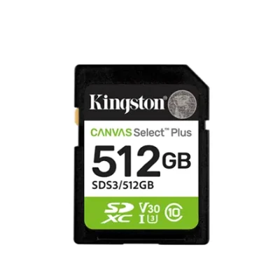 Kingston Canvas Select Plus  |  512 GB  |  SD  |  Flash memory class Class 10, UHS-I, U1 / U3, Video Class 10 / 30