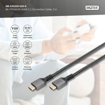 Digitus 8K HDMI Ultra High Speed Connection Cable  |  DB-330200-020-S  |  2 m