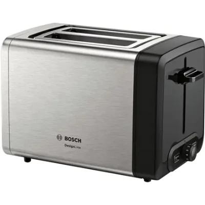 Bosch  |  DesignLine Toaster  |  TAT4P420  |  Power 970 W  |  Number of slots 2  |  Housing material Stainless Steel  |  Stainless steel / Black