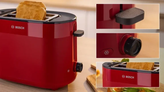 Bosch Compact Toaster  |  TAT2M124 MyMoment  |  Power 950 W  |  Number of slots 2  |  Housing material Plastic  |  Red