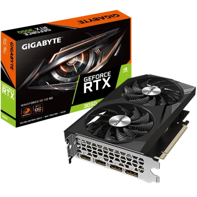 Gigabyte  |  GV-N3050WF2OCV2-8GD  |  NVIDIA  |  8 GB  |  GeForce RTX 3050  |  GDDR6  |  HDMI portu skaits 2  |  PCI-E 4.0  |  Atmiņas pulksteņa ātrums 1792 MHz