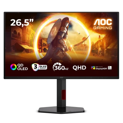 AOC Q27G4SDR  |  27 "  |  QD-OLED  |  QHD  |  16:9  |  360 Гц  |  0.03 мс  |  2560 x 1440 пикселей  |  1000 кд / м²  |  Количество HDMI портов 2  |  Черный