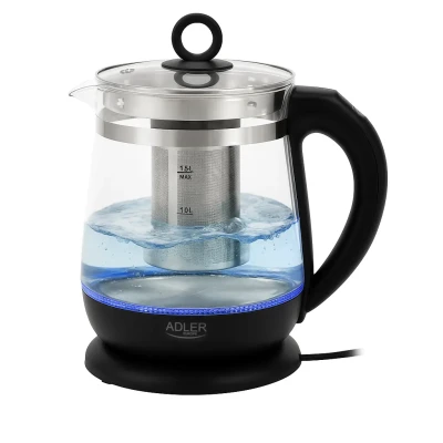 Adler Kettle  |  AD 1299  |  Electric  |  2200 W  |  1.5 L  |  Glass  |  360° rotational base  |  Black