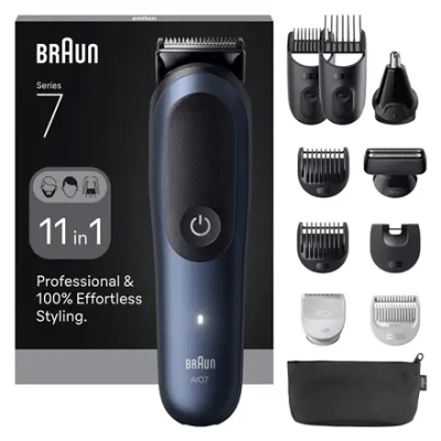 Набор для стрижки Braun 11 в 1  |  Все-в-одном Серия 7 AIO7540  |  Беспроводной  |  Количество длинных шагов 14  |  Черный / Синий
