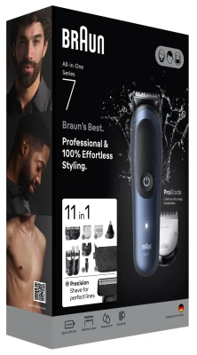 Набор для стрижки Braun 11 в 1  |  Все-в-одном Серия 7 AIO7540  |  Беспроводной  |  Количество длинных шагов 14  |  Черный / Синий