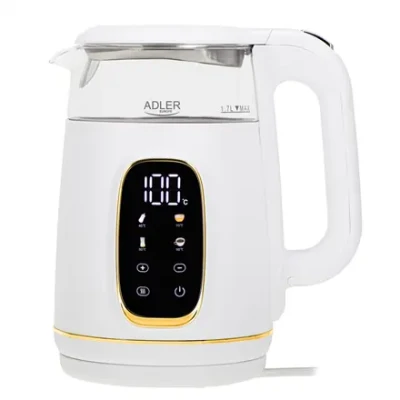 Adler Kettle with LED Display  |  AD 1305  |  Electric  |  2200 W  |  1.7 L  |  Plastic  |  360° rotational base  |  White / Gold