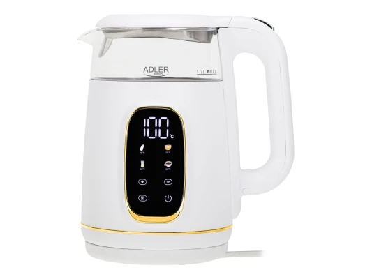 Adler Kettle with LED Display  |  AD 1305  |  Electric  |  2200 W  |  1.7 L  |  Plastic  |  360° rotational base  |  White / Gold