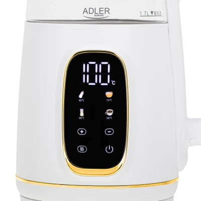 Adler Kettle with LED Display  |  AD 1305  |  Electric  |  2200 W  |  1.7 L  |  Plastic  |  360° rotational base  |  White / Gold