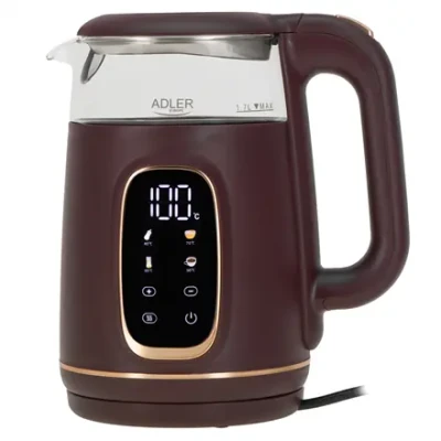 Adler Tējkanna ar LED Displeju  |  AD 1305  |  Elektriska  |  2200 W  |  1.7 L  |  Plastmasa  |  360° rotējoša bāze  |  Burgundijas