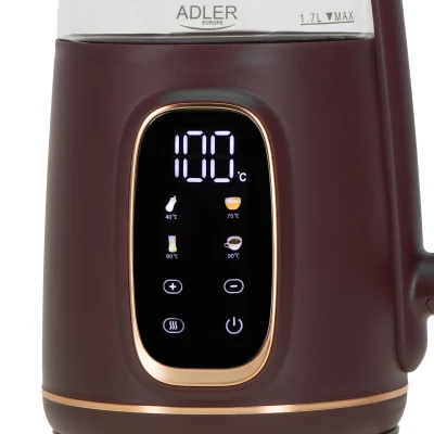 Adler Tējkanna ar LED Displeju  |  AD 1305  |  Elektriska  |  2200 W  |  1.7 L  |  Plastmasa  |  360° rotējoša bāze  |  Burgundijas