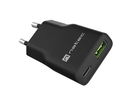 Natec Ribera USB Charger Gan Slim USB 1X USB-A + 1X USB-C 20W  |  NUC-2377