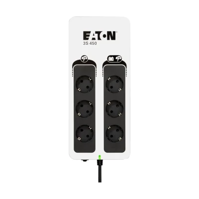 Eaton 3S Gen2 UPS DIN, 450 VA, 270 W, Ieeja: Schuko, Izvadi: (3) Schuko, (3) Tikai Schuko ar pārsprieguma aizsardzību, Tornis  |  Eaton
