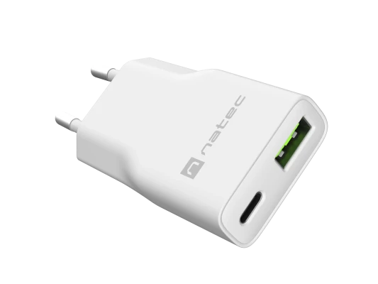 Natec Ribera USB Charger Gan Slim USB 1X USB-A + 1X USB-C 20W  |  NUC-2376