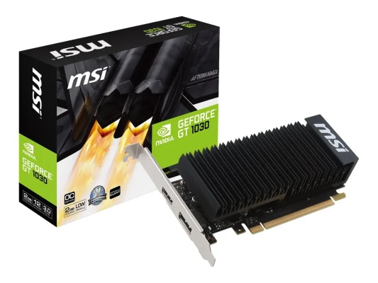 MSI  |  GeForce GT 1030 2GHD4 LP OC  |  NVIDIA  |  2 GB  |  GeForce GT 1030  |  DDR4  |  HDMI ports quantity 1  |  PCI Express 3.0 x16 (uses x4)  |  Memory clock speed 2100 MHz