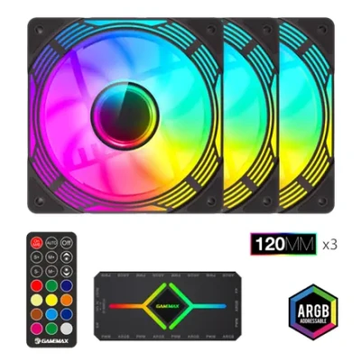 GameMax KF300 BK  |  120 mm ARGB Cooling Fans  |  3-in-1  |  Black