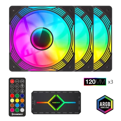 GameMax KF300 BK  |  120 mm ARGB Cooling Fans  |  3-in-1  |  Black