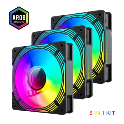 GameMax KF300 BK  |  120 mm ARGB Cooling Fans  |  3-in-1  |  Black