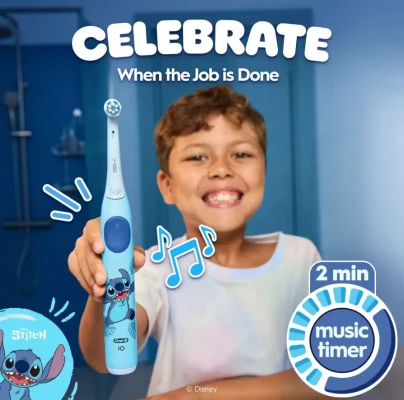 Oral-B Electric Toothbrush with Travel Case, 6Y+  |  iO Kids Disney Stitch  |  Rechargeable  |  For kids  |  Number of brush heads included 1  |  Number of teeth brushing modes 3