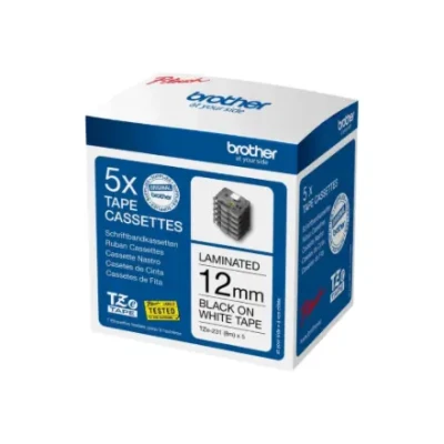 Brother TZE231M5  |  Black on white  |  Laminated tape  |  1.2 cm x 8 m