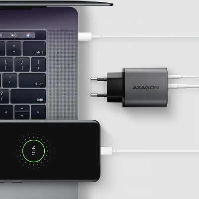 Сетевое зарядное устройство AXAGON ACU-PQ67 GaN 67W, 2x порта (USB-A + USB-C) PD3.0 / PPS / QC4+ / SFC 2.0 / Apple, черный