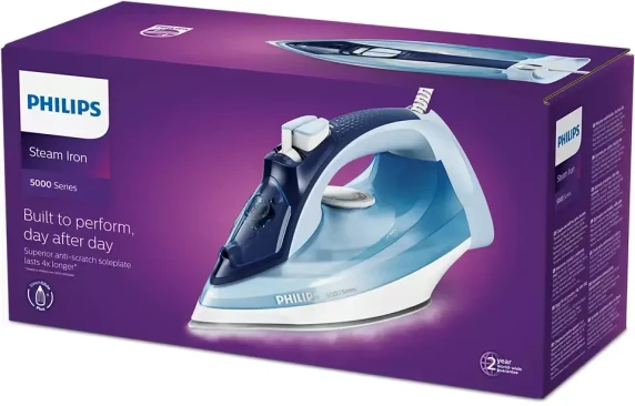 Philips  |  Iron  |  DST5030 / 20  |  Steam Iron  |  2400 W  |  Water tank capacity 320 ml  |  Continuous steam 45 g / min  |  Steam boost performance 180 g / min  |  Blue / White