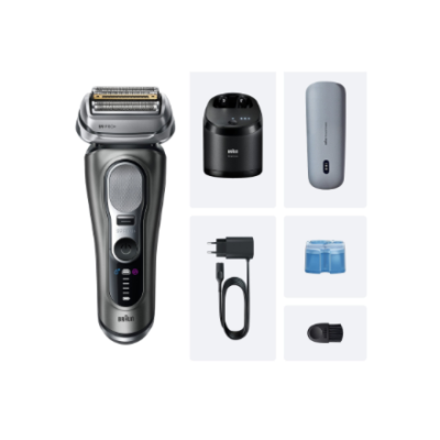 Braun 9675cc Series 9 PRO+ tīrīšanas un uzlādes skuveklis, pelēks