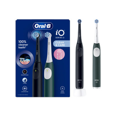 Oral-B Electric Toothbrush, Duo pack  |  iO2 Series  |  Rechargeable  |  For adults  |  Number of brush heads included 2  |  Number of teeth brushing modes 3  |  Night Black and Green Forest