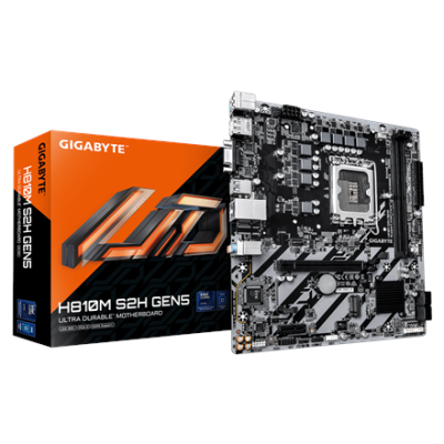 Gigabyte H810M S2H GEN5  |  Processor family Intel  |  Processor socket LGA1851  |  DDR5  |  Supported hard disk drive interfaces SATA, M.2  |  Number of SATA connectors 4